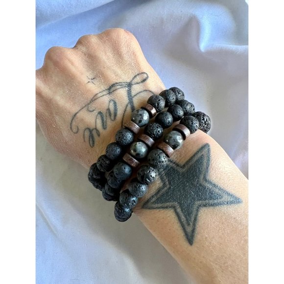 Handmade Jewelry - Lava + Black Labradorite Mala Bracelet